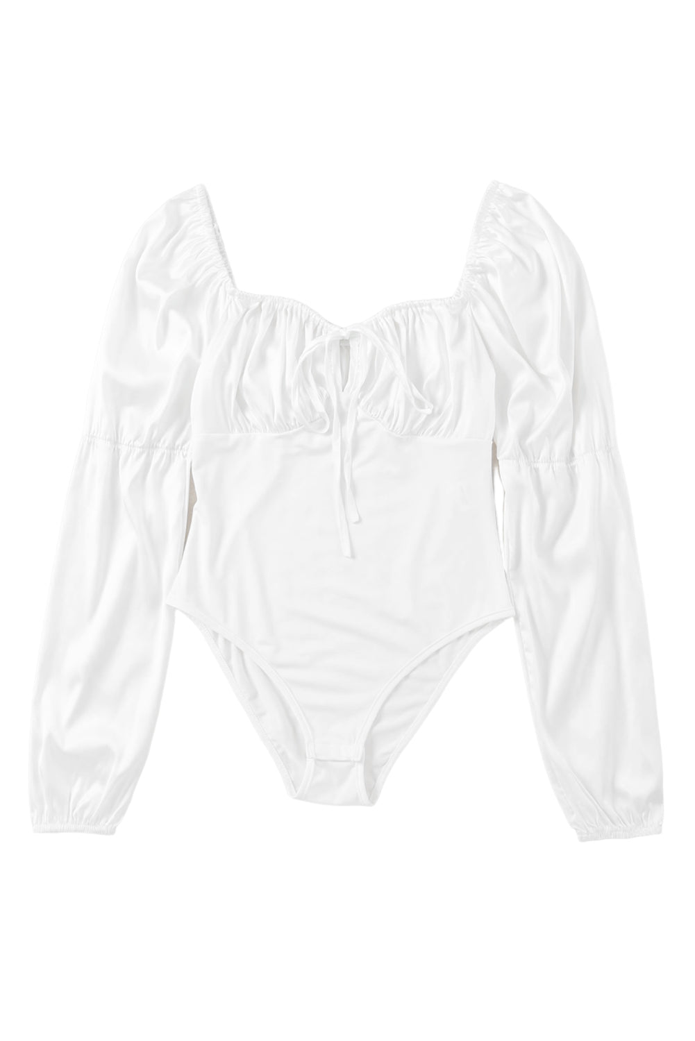 White Square Neck Drawstring Pleated High Waist Bodysuit