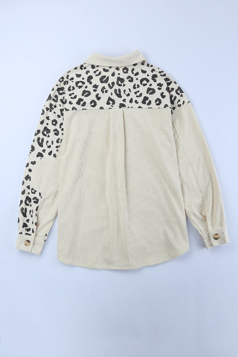 Apricot Leopard Print Detail Pocketed Corduroy Jacket