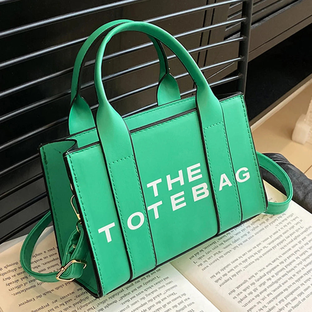 Women Tote Bag Contrast Letters Fashion Ladies Commute Bag PU Leather Portable Casual Simple Adjustable Straps Female Satchel