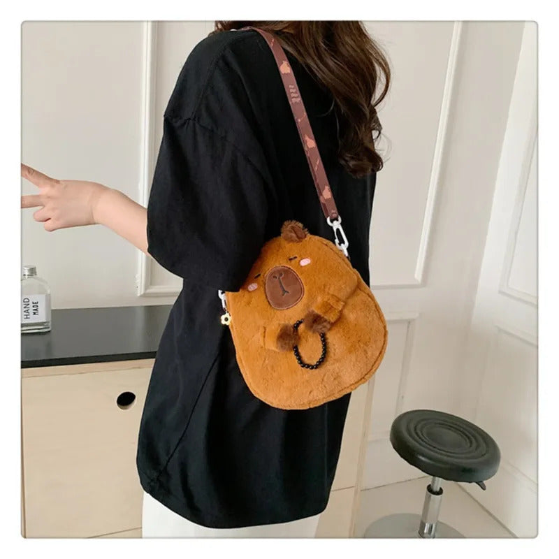 Large Capacity Capybara Plush Shoulder Bag Cartoon Capybara Handbag Unisex Capybara Handbag