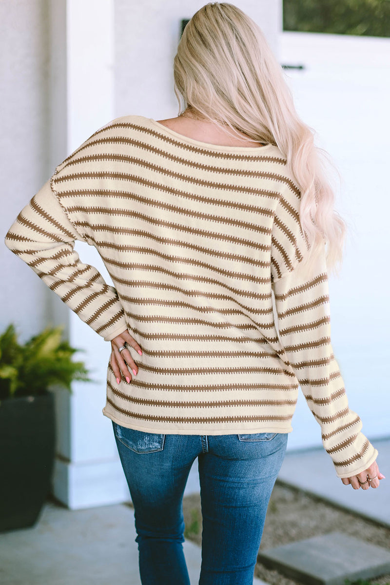 Black Striped Drop Shoulder Oversized Sweater