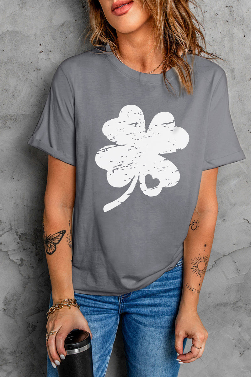 Gray St Patrick Shamrock Graphic Print Tee