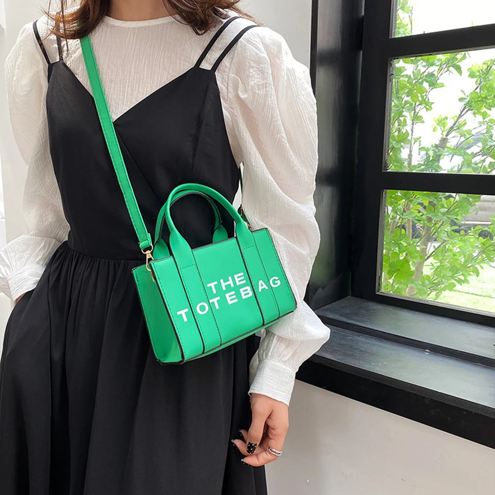 Women Tote Bag Contrast Letters Fashion Ladies Commute Bag PU Leather Portable Casual Simple Adjustable Straps Female Satchel