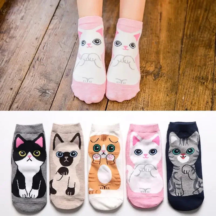 1-5Pairs Cotton Short Sock Cartoon 3D Cat Puppy Dog Animal Socks Harajuku Kawaii Women Girls Anklet Socks Breathable Casual Sox