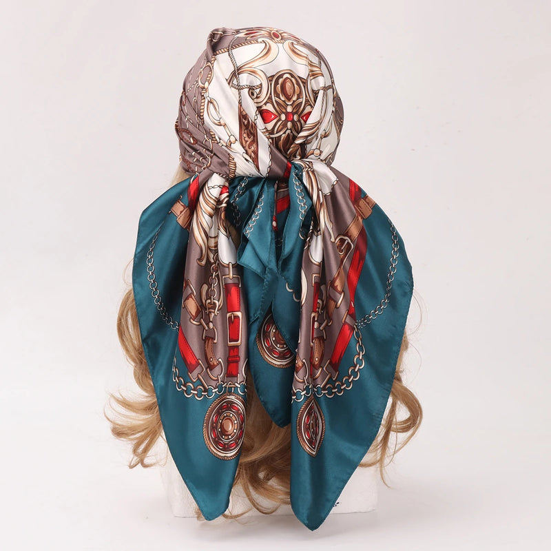 90*90cm Silk Scarf Scarftop Headwraps Women Four Seasons Hair Scarve Hijab Foulard Iuxe Bandana Femme Headscarf