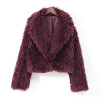 Wine Red Fluffy Faux Fur Short Coat Women Elegant Full Sleeve Warm Lapel Jacket New Winter Woman Commuter Outerwear 2024