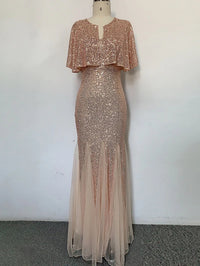 V-Neck Mermaid Dress with Shawl, Long Formal Prom Party Gown, Sequins Sleeveless, Sexy Evening Dress, Plus Size