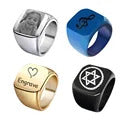 Customized Signet Ring Engrave Name Logo Photo Copule Jewelry Stainless Steel Round Mens For Family Wedding Personalized Gifts