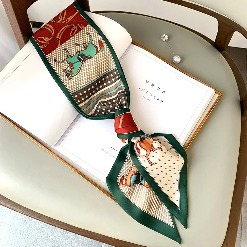 Long Silk Scarf Bag Tie Lady Neck Skinny Scarves Hairband Foulard Horse Print Brand Lady Neckerchief Ribbon 2021 Spring New