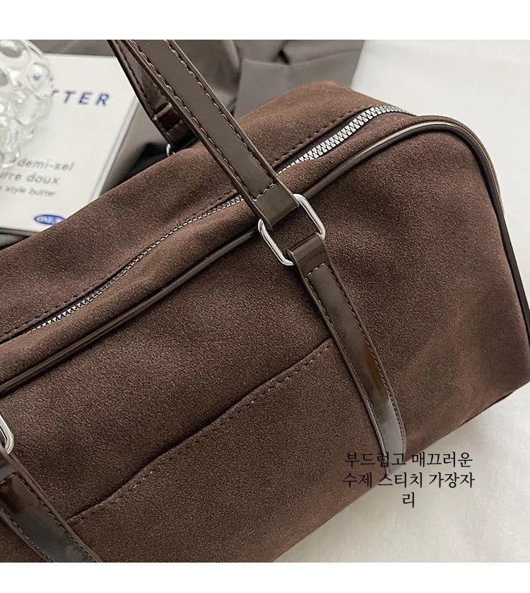 Casual Large Capaci Suede Bag Women 2024 New Autumn and Winter Retro Brown Commuter Shoulder Bag Pillow Bag