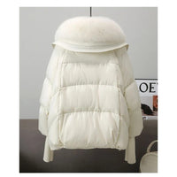 Winter New Fur Collar Puffer Down Parka Loose Down Warmer Thicken Snow Jacket Pocket Zipper Faux Fur Outerwear Female