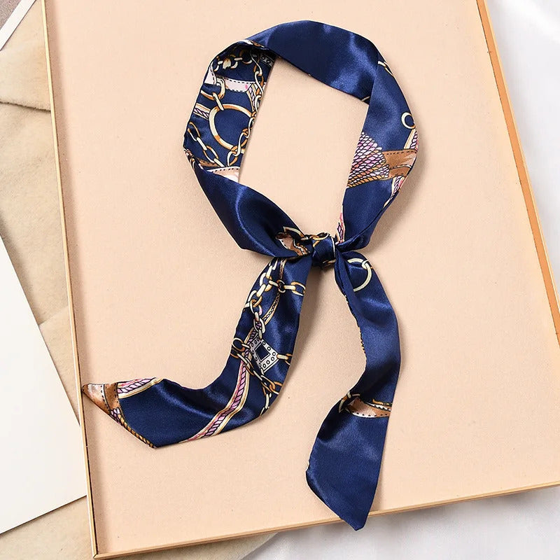 Skinny Silk Scarf Hair Strip Silk Ribbon Small Neck Scarves Bag Handle Ribbon Scarf Kerchief Ladies Ribbon Hair Band Small Scarf