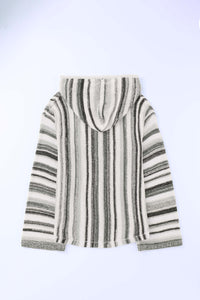 Black Striped Knit Kangaroo Pocket Hooded Sweater