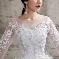 Customized Wedding Dress Style Bride Plus Size Flower Wedding Dresses Dreamy Full-sleeve Bridal Lace Up Dresses Ball Gowns