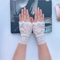 Women Fake Arm Sleeves with Short Tassels White and Black Pleated Cuff Beautiful Lace Accessories Outdoor Embellishments