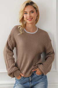 Smoke Gray Balloon Sleeve High Low Split Sweater