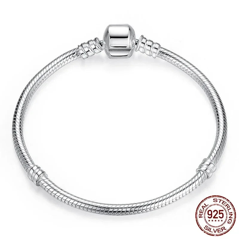 TOP SALE Authentic 100% 925 Sterling Silver 3MM Snake Chain Bangle & Bracelet for Women Men Luxury Jewelry 16-23CM