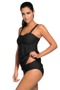 Black 2pcs Swing Tankini Swimsuit