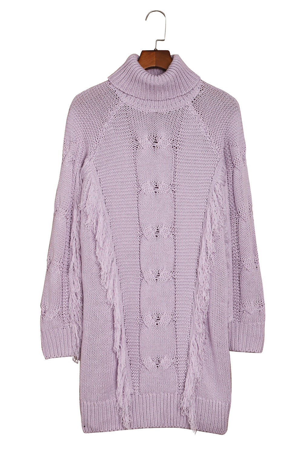 Purple Twist Fringe Casual High Neck Sweater Dress