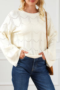 Beige Flare Sleeve Texture Knit Sweater