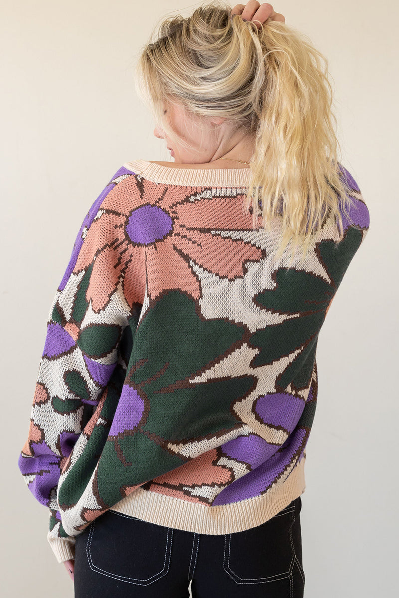 Multicolour Flower Print Loose Sweater