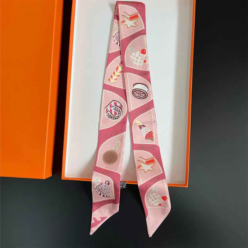 The Newest Chain Brand Design Twill Silk Scarf Luxury Scarf Women Foulard Skinny Bag Scarves Fashion Neckerchief Headband