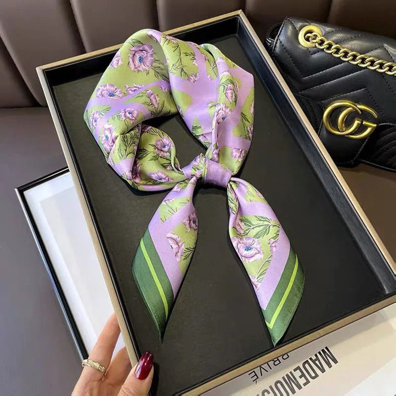 Print 70cm Silk Satin Headkerchief Women Luxury Design Neck Tie Scarf Female Hair Hand Wrist Foulard Shawl Hijab Bandana New