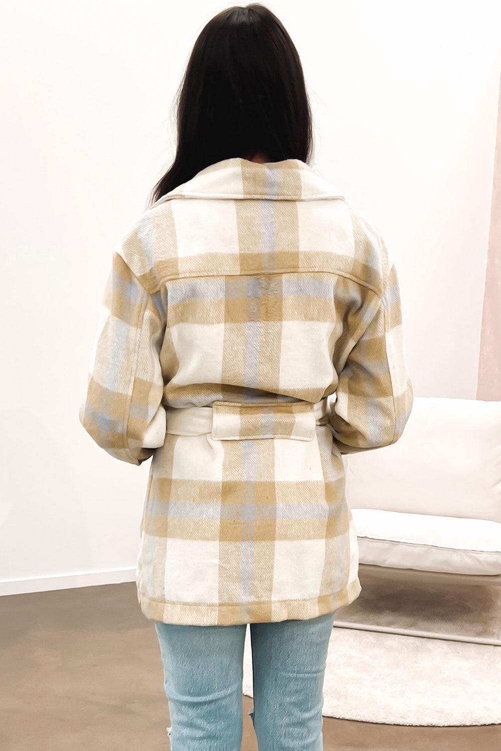 Khaki Plaid Button-Up Flap Pocket Shacket