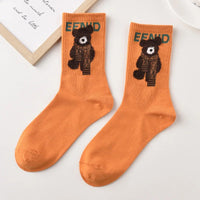 Spring Autumn Winter Cartoon Women'S Socks Cotton Mid-Tube Cute Bear Print Trend Short Socks Comfortable Breathable Sports Socks