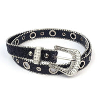 Y2K Women Fashion Solid Print Studded Full Rhinestone Belt PU Leather Bling Crystal Adjustable Glitter Waistband for Club Party