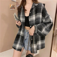 Plaid Shirt Women Autumn Long Sleeve Top Female Vintage Fashion Single Breasted Blouse Ladies Preppy Style Loose Check Shirts