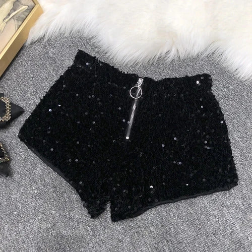 Whole Body The New 2023 Sparkling Sequins Shorts Women Short Zipper Nightclub Woman Slim Fit for Silver and Black   Sexy Shorts