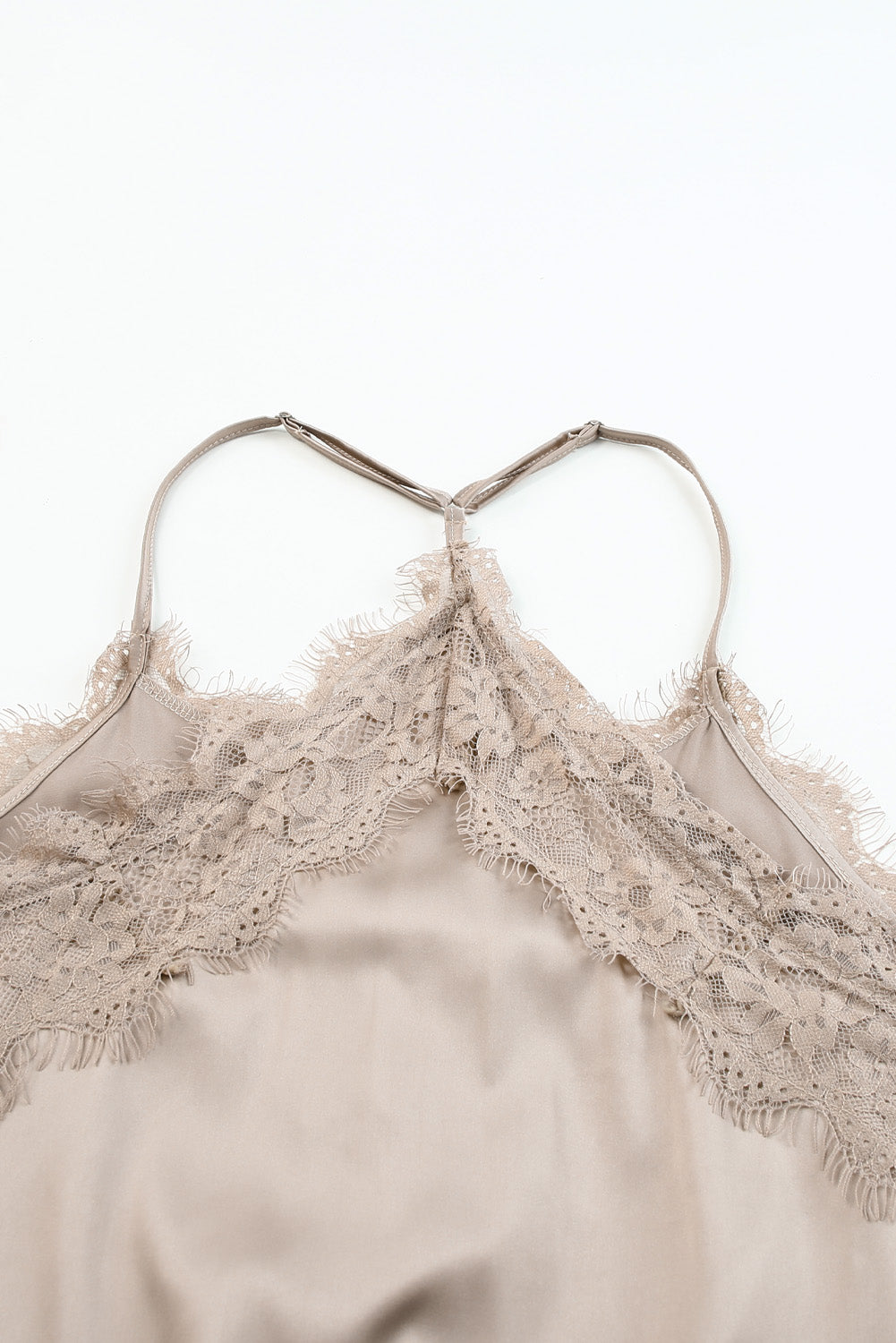 Apricot Lace Neckline Sleeveless Satin Bodysuit