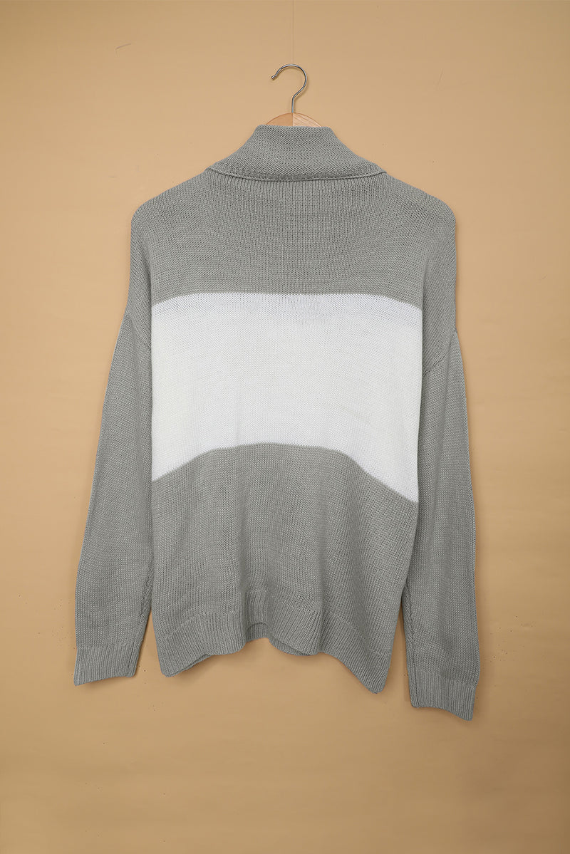 Khaki Colorblock Turtleneck Loose Knitted Sweater