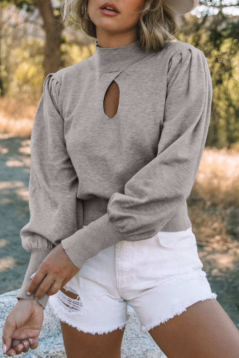 Gray Mock Neck Keyhole Sweater