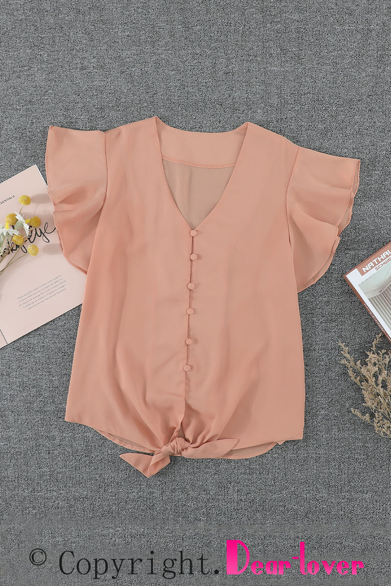 Apricot Forever Tonight Button Tie Top