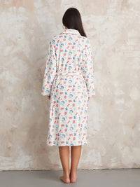 Women Flannel Robe Home Sleepwear Floral Print Shawl Collar Bathrobe Kimono Robe with Belt Winter Warm Pajamas Clothes