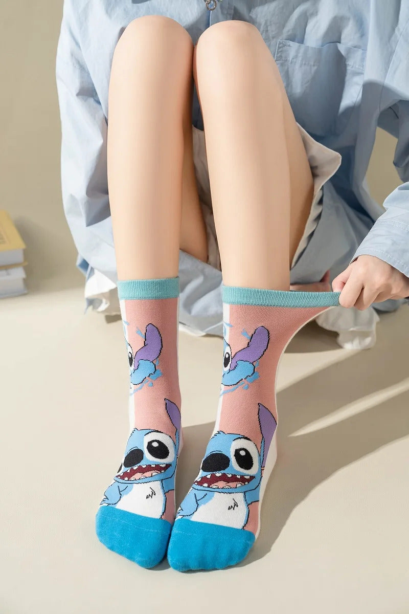 1 Pair New Design Cartoon Long Men Socks Stitch Kawaii Women Socks creative Skateboard socks Fashion knee-high Socks Size 34-42