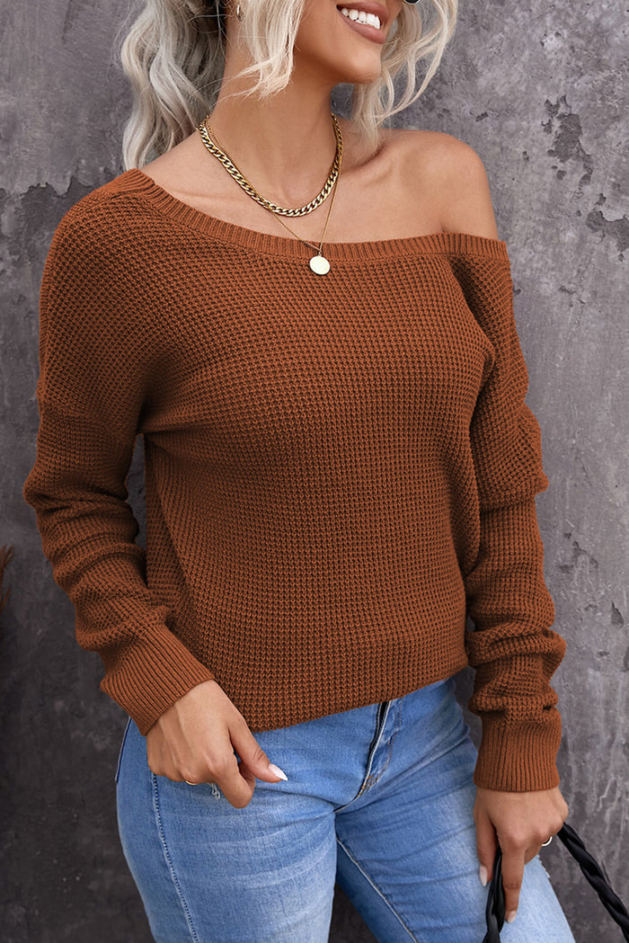 Brown Cross Back Hollow-out Sweater