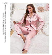 Women's Pajamas Autumn Luxurious Solid Satin Long Sleeve Pajama Set Elegant Lapel Collar Top & Long Pants Sleepwear & Loungewear