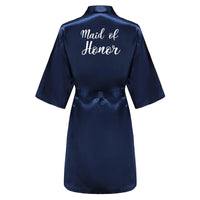 Satin Silk Robes Plus Size Wedding Bathrobe Bride Bridesmaid Mother Maid of Honor Gown Women Clothing Sleepwear Navy Blue