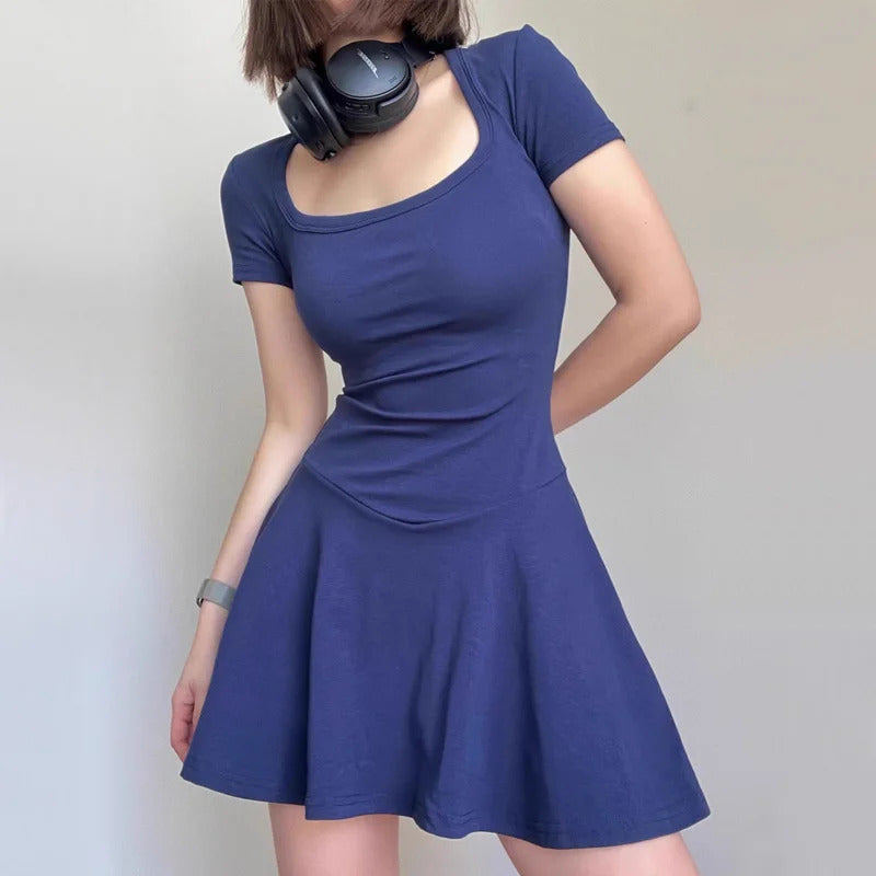 Women's Square Neck Short Sleeve Skater Dress