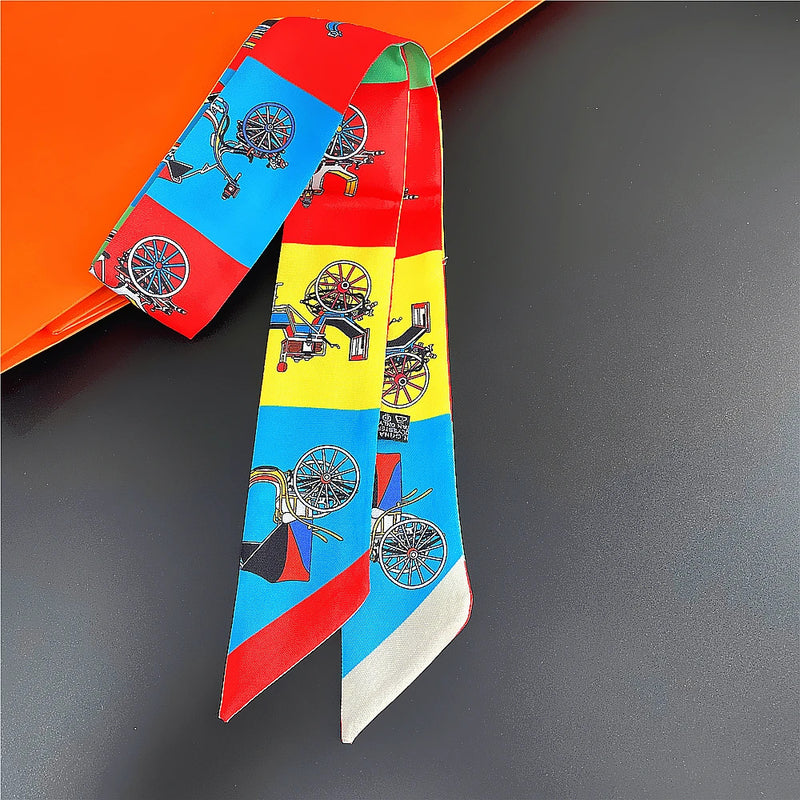 Korean Spring New Chain Buckle Decoration Ribbon Small Scarf Women Twill Tied Bag Handle Ribbon Hair Band Souvenir Small Scarf