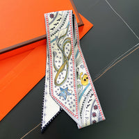 2023 French Versatile Tarot Goddess Sun Ladies 100% Twill Silk Scarf Decoration Long Strip Tie Binding Bag Ribbon