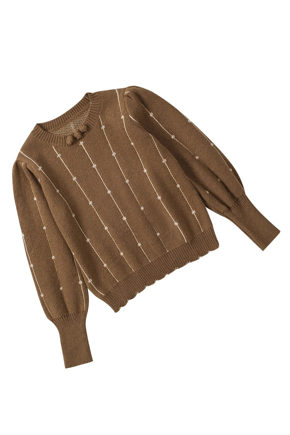 Brown Long Sleeve O-neck Knitted Sweater