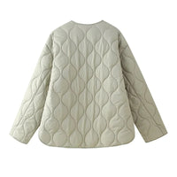 PB&ZA2024 Autumn New Women's Clothing Style Round Neck Loose Lightweight Pocket Decoration Cotton Jacket Quilted Coat