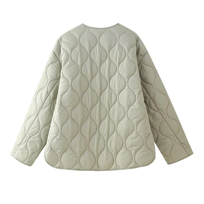 PB&ZA2024 Autumn New Women's Clothing Style Round Neck Loose Lightweight Pocket Decoration Cotton Jacket Quilted Coat