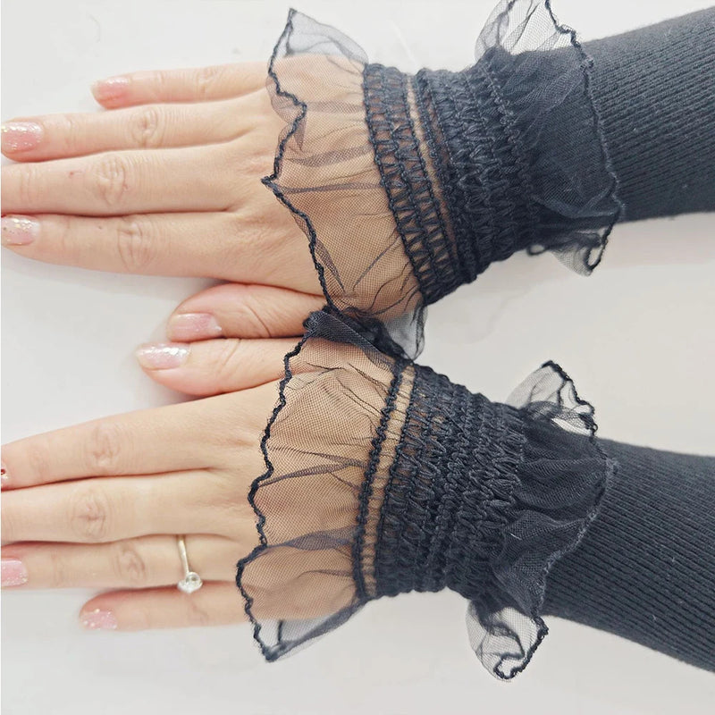 Women Lace Ruffles Cuff Elbow Sleeve Spring Autumn Detachable Fake Sleeve Arm Covers Solid Color Arm Cover Sweater Decorative