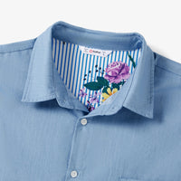 PatPat Family Matching Sets Denim Blue Short-Sleeve Shirt and Floral Print Shirred Top Strap Dress