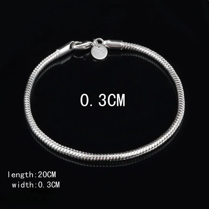 925 Sterling Silver 3MM Snake Chain Bracelets For Women Men Simple Hip Hop Punk Charm Bracelet Fashion Party Wedding Jewelry